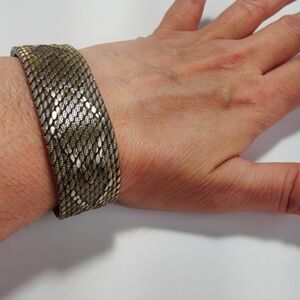 Decesare Vintage Italian Wide Mesh Bracelet Gold Tone 18K GP Heavy Statement
